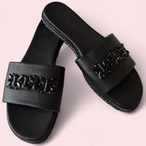 Elegant Karl Lagerfeld Black Beaded Women's Slides